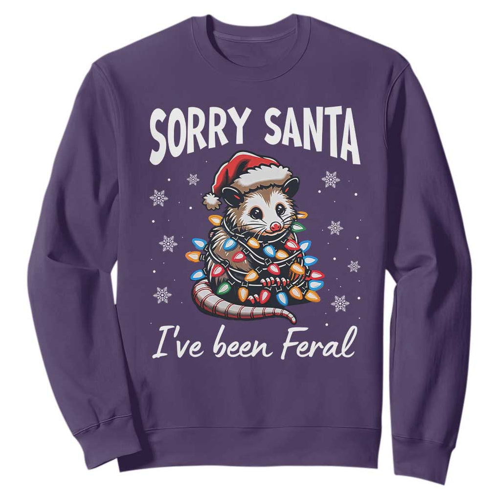 Funny Christmas Opossum Sweatshirt Sorry Santa I've Been Feral TS09 Purple Print Your Wear