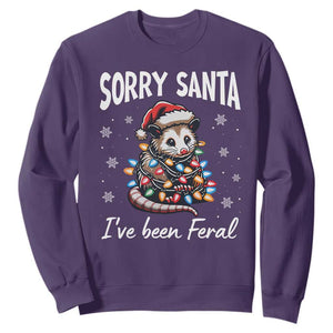 Funny Christmas Opossum Sweatshirt Sorry Santa I've Been Feral TS09 Purple Print Your Wear