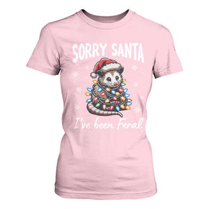 Funny Christmas Opossum T Shirt For Women Sorry Santa I've Been Feral TS09 Light Pink Print Your Wear