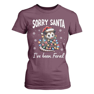 Funny Christmas Opossum T Shirt For Women Sorry Santa I've Been Feral TS09 Maroon Print Your Wear