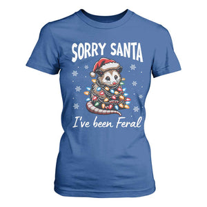 Funny Christmas Opossum T Shirt For Women Sorry Santa I've Been Feral TS09 Royal Blue Print Your Wear