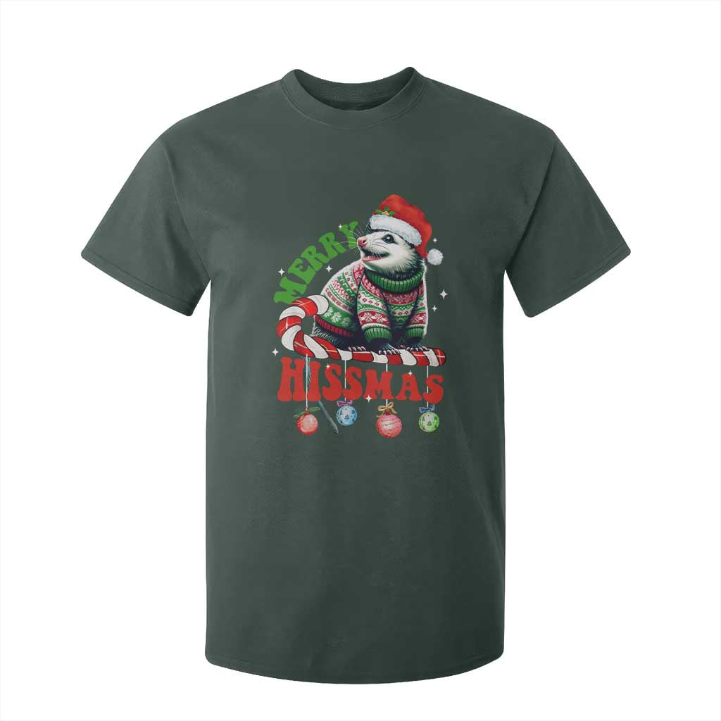 Funny Christmas Opossum T Shirt For Kid Merry Hissmass TS09 Dark Forest Green Print Your Wear