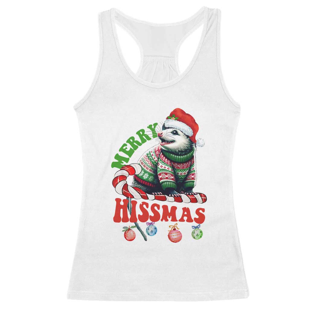 Funny Christmas Opossum Racerback Tank Top Merry Hissmass TS09 White Print Your Wear