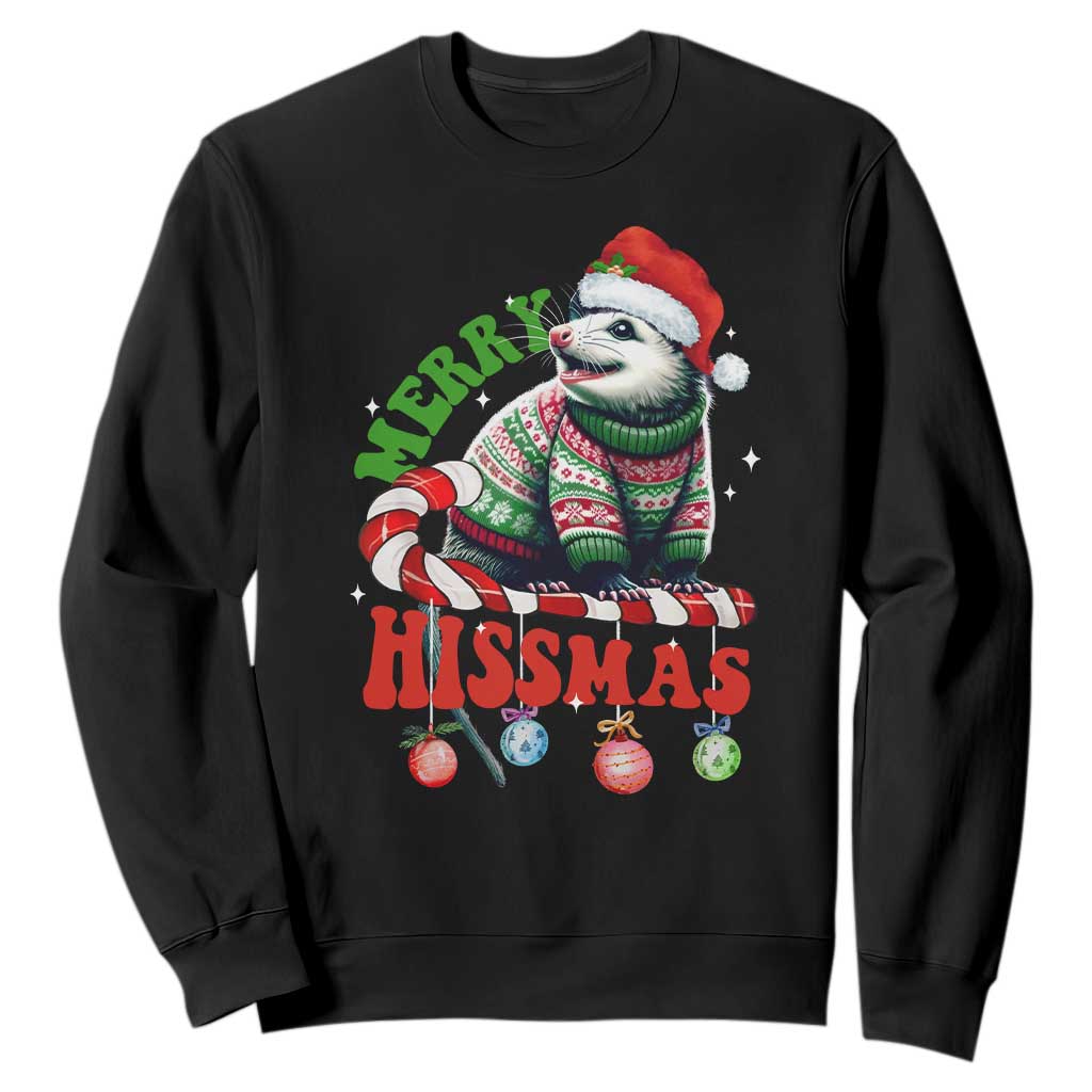 Funny Christmas Opossum Sweatshirt Merry Hissmass TS09 Black Print Your Wear