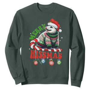 Funny Christmas Opossum Sweatshirt Merry Hissmass TS09 Dark Forest Green Print Your Wear