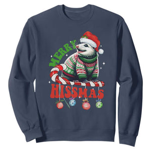 Funny Christmas Opossum Sweatshirt Merry Hissmass TS09 Navy Print Your Wear