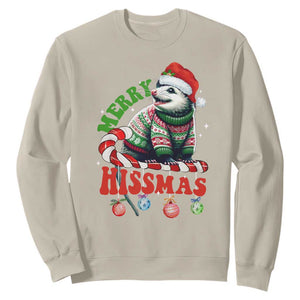 Funny Christmas Opossum Sweatshirt Merry Hissmass TS09 Sand Print Your Wear