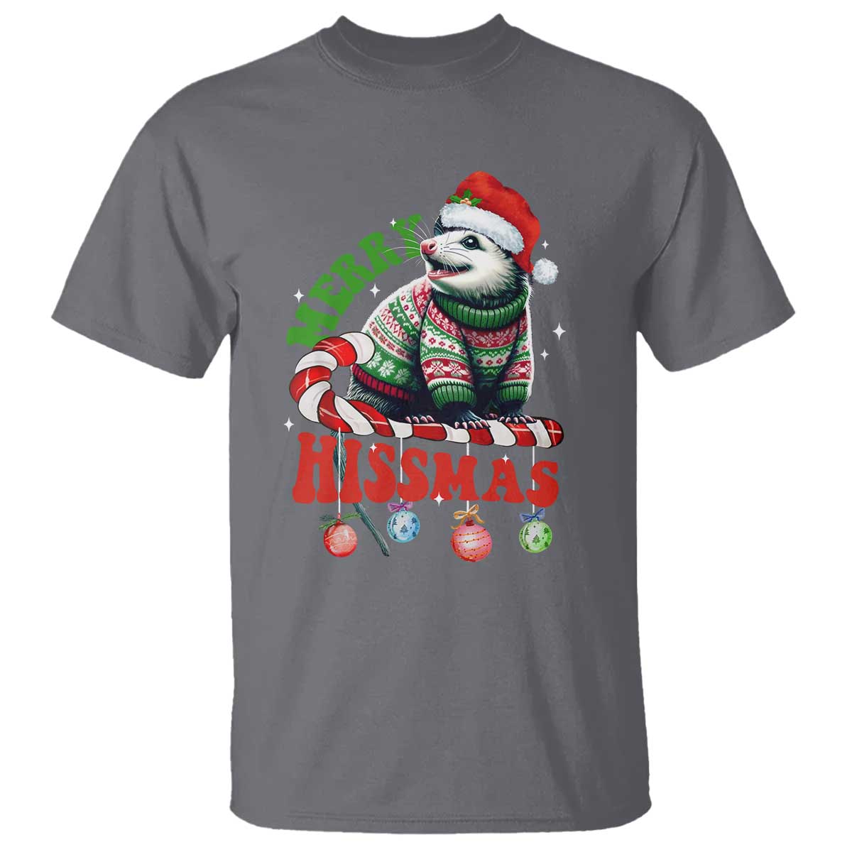 Funny Christmas Opossum T Shirt Merry Hissmass TS09 Charcoal Print Your Wear