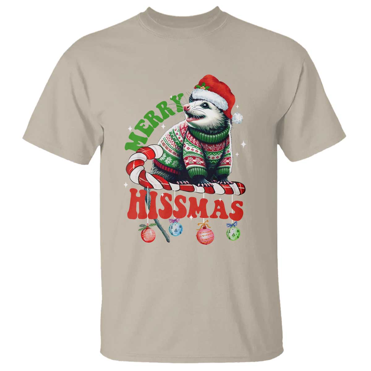Funny Christmas Opossum T Shirt Merry Hissmass TS09 Sand Print Your Wear