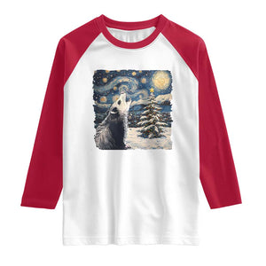 Christmas Starry Night Opossum Raglan Shirt TS09 White Red Print Your Wear