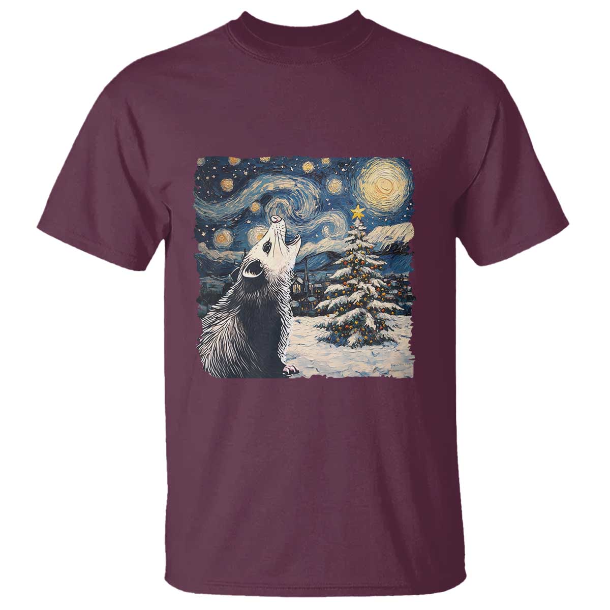 Christmas Starry Night Opossum T Shirt TS09 Maroon Print Your Wear