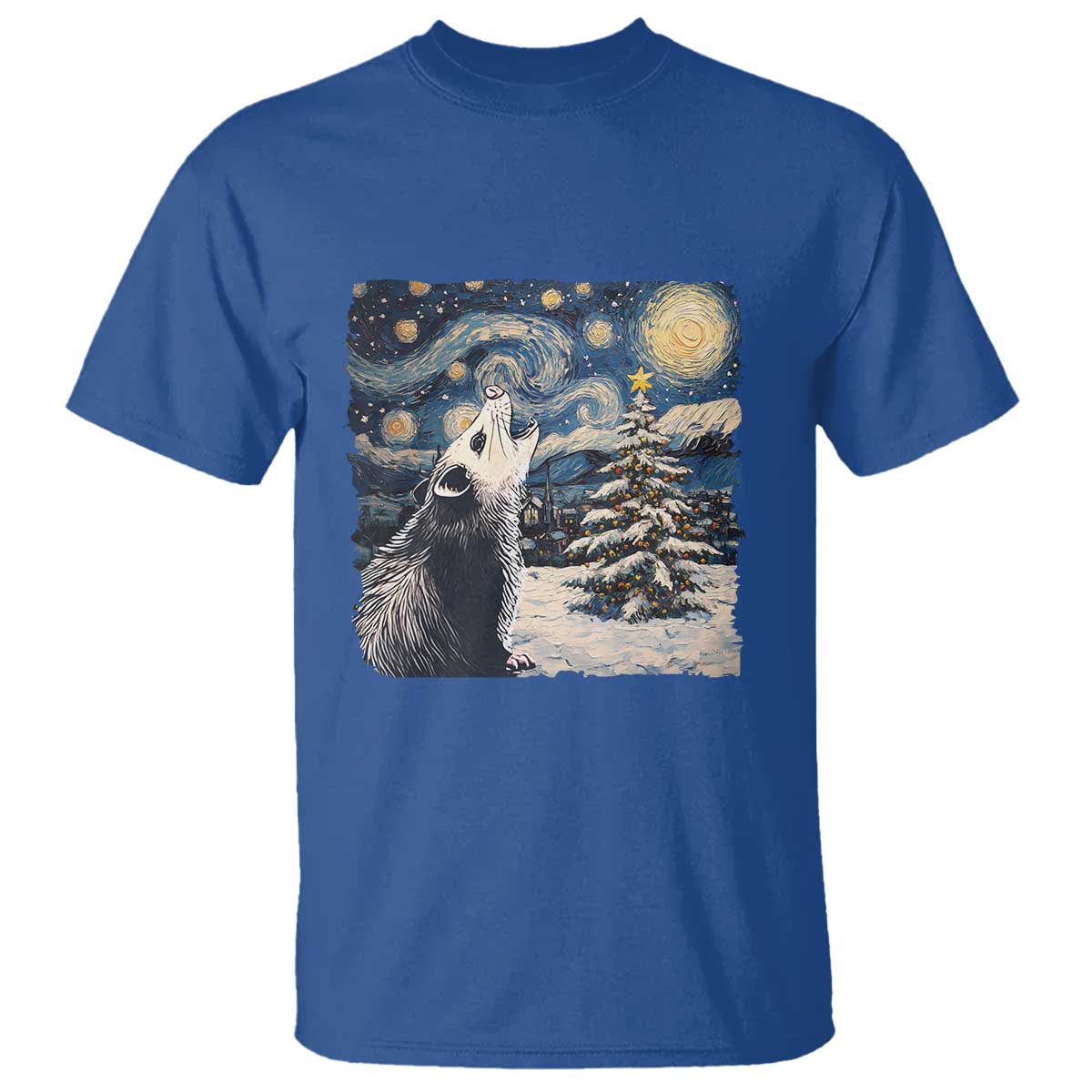 Christmas Starry Night Opossum T Shirt TS09 Royal Blue Print Your Wear