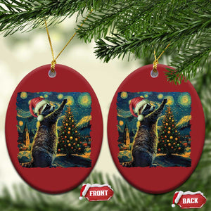 Christmas Starry Night Raccoon Christmas Ornament TS09 Oval Red Print Your Wear