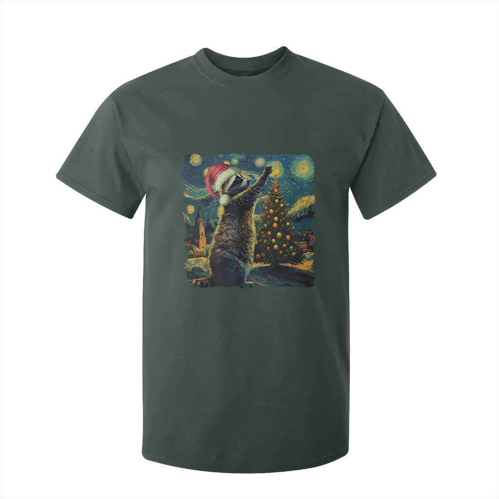 Christmas Starry Night Raccoon T Shirt For Kid TS09 Dark Forest Green Print Your Wear