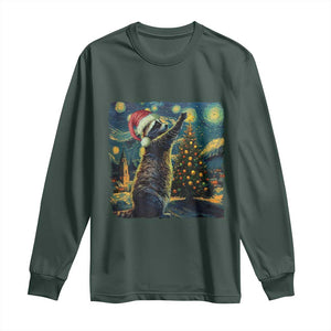 Christmas Starry Night Raccoon Long Sleeve Shirt TS09 Dark Forest Green Print Your Wear