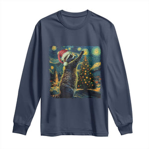 Christmas Starry Night Raccoon Long Sleeve Shirt TS09 Navy Print Your Wear