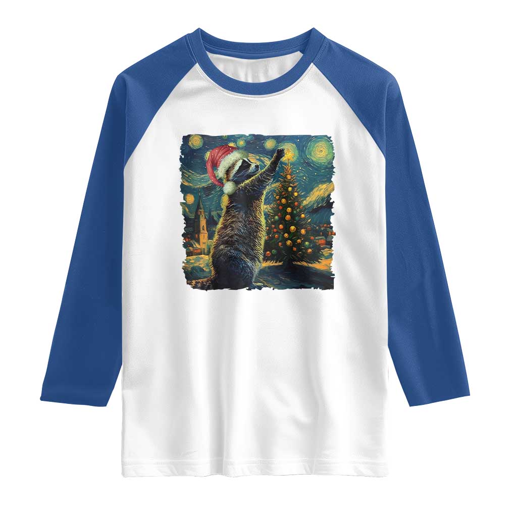 Christmas Starry Night Raccoon Raglan Shirt TS09 White Royal Print Your Wear