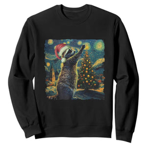 Christmas Starry Night Raccoon Sweatshirt TS09 Black Print Your Wear