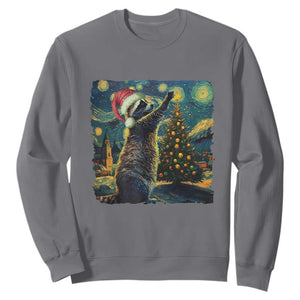 Christmas Starry Night Raccoon Sweatshirt TS09 Charcoal Print Your Wear