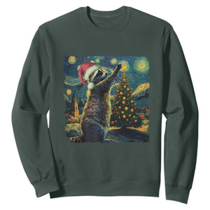 Christmas Starry Night Raccoon Sweatshirt TS09 Dark Forest Green Print Your Wear