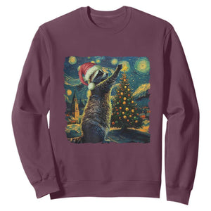 Christmas Starry Night Raccoon Sweatshirt TS09 Maroon Print Your Wear