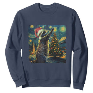 Christmas Starry Night Raccoon Sweatshirt TS09 Navy Print Your Wear