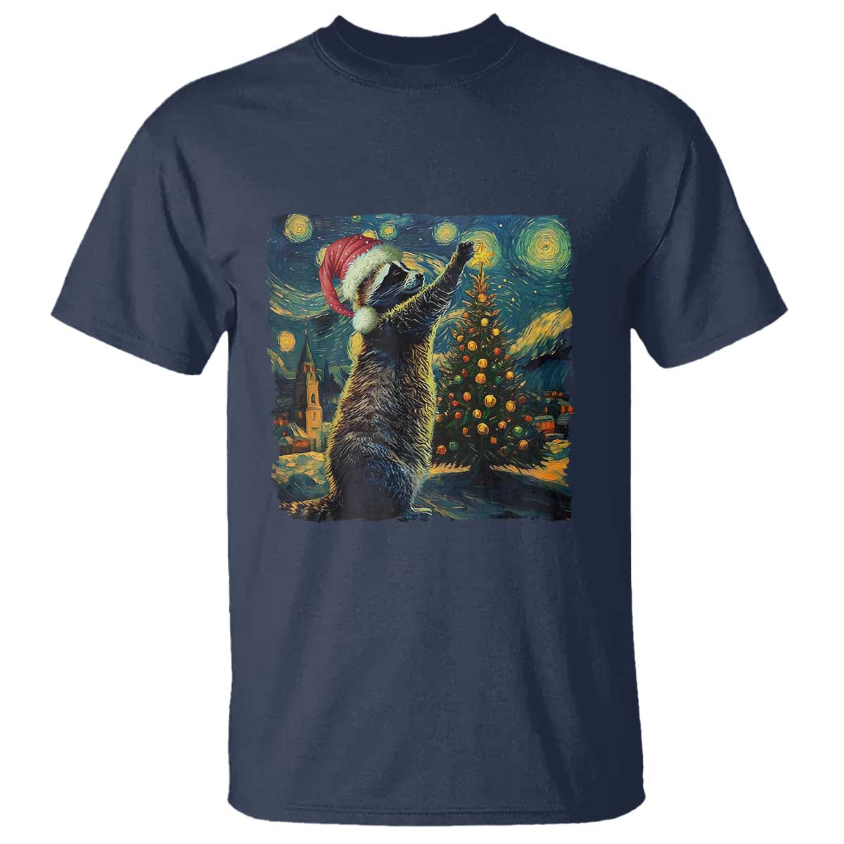 Christmas Starry Night Raccoon T Shirt TS09 Navy Print Your Wear