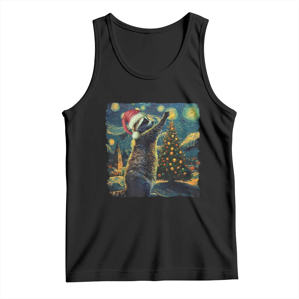 Christmas Starry Night Raccoon Tank Top TS09 Black Print Your Wear