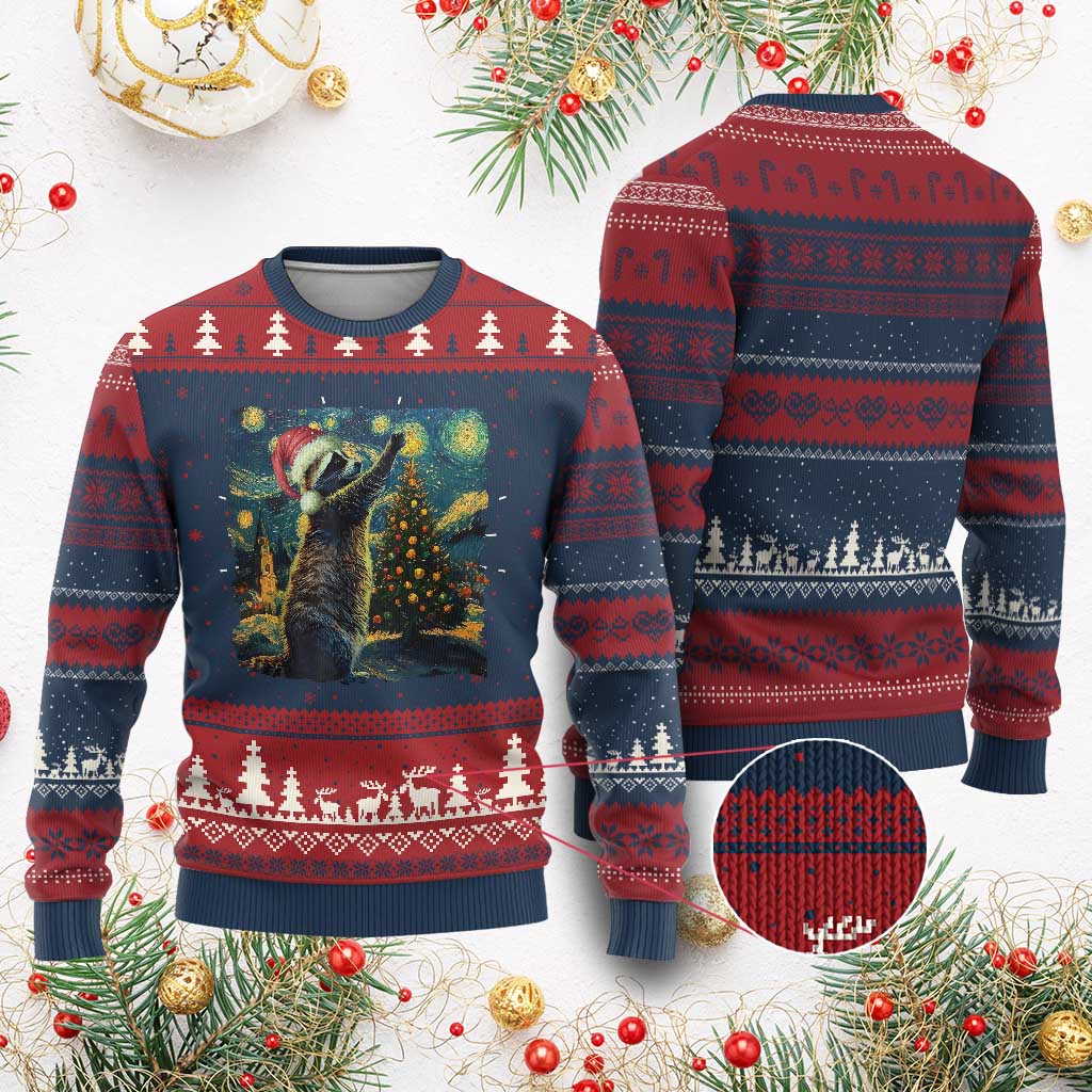 Christmas Starry Night Raccoon Ugly Christmas Sweater TS09 Burgundy Print Your Wear