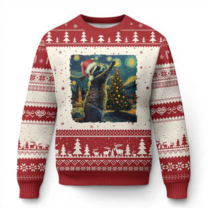Christmas Starry Night Raccoon Ugly Christmas Sweater TS09 Red Print Your Wear
