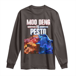 Funny Moo Deng VS Pesto Long Sleeve Shirt TS09 Dark Chocolate Print Your Wear