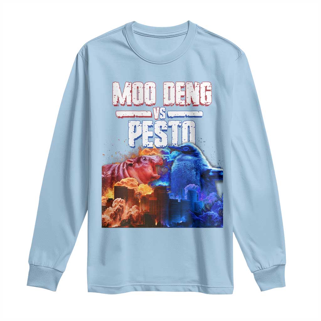 Funny Moo Deng VS Pesto Long Sleeve Shirt TS09 Light Blue Print Your Wear