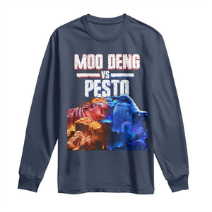 Funny Moo Deng VS Pesto Long Sleeve Shirt TS09 Navy Print Your Wear