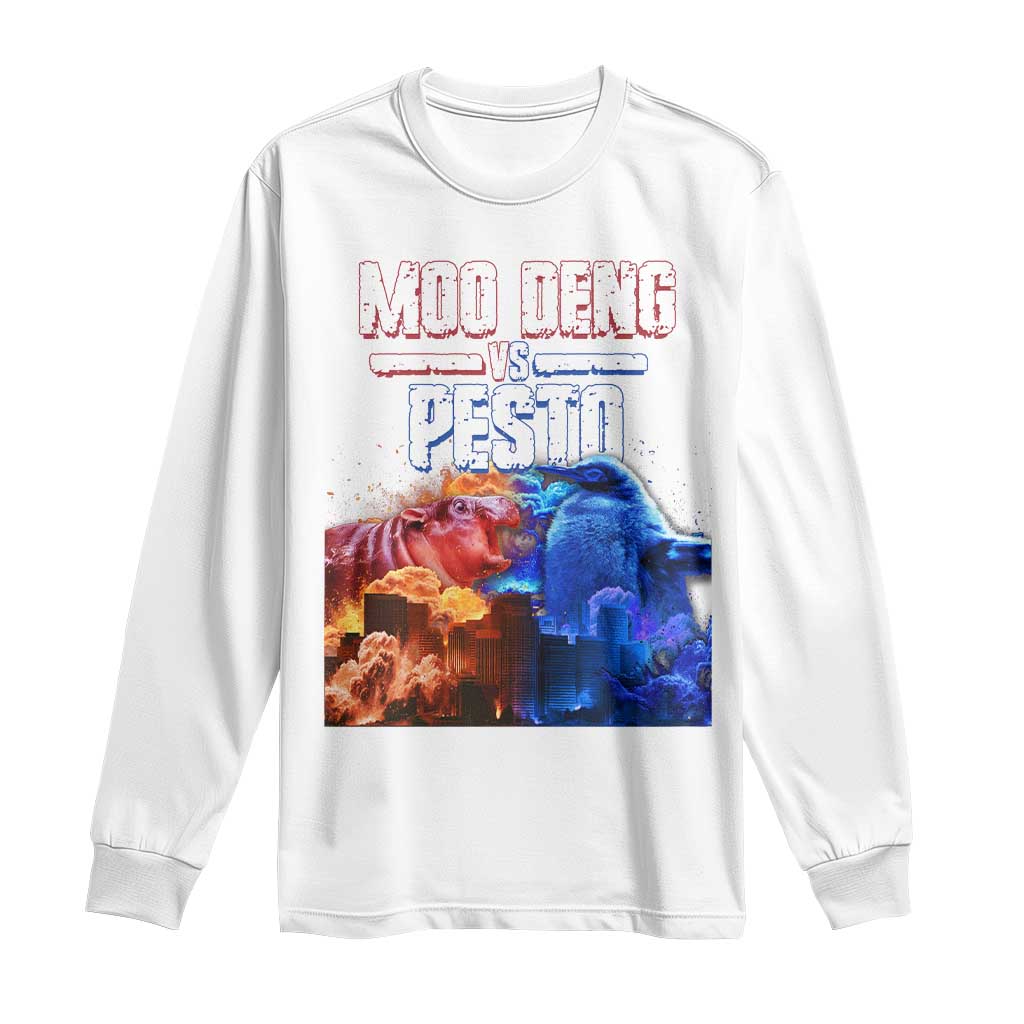 Funny Moo Deng VS Pesto Long Sleeve Shirt TS09 White Print Your Wear