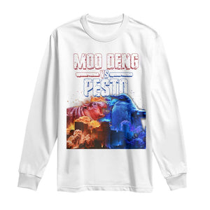 Funny Moo Deng VS Pesto Long Sleeve Shirt TS09 White Print Your Wear