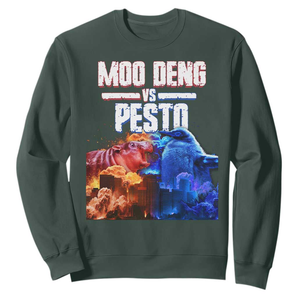 Funny Moo Deng VS Pesto Sweatshirt TS09 Dark Forest Green Print Your Wear