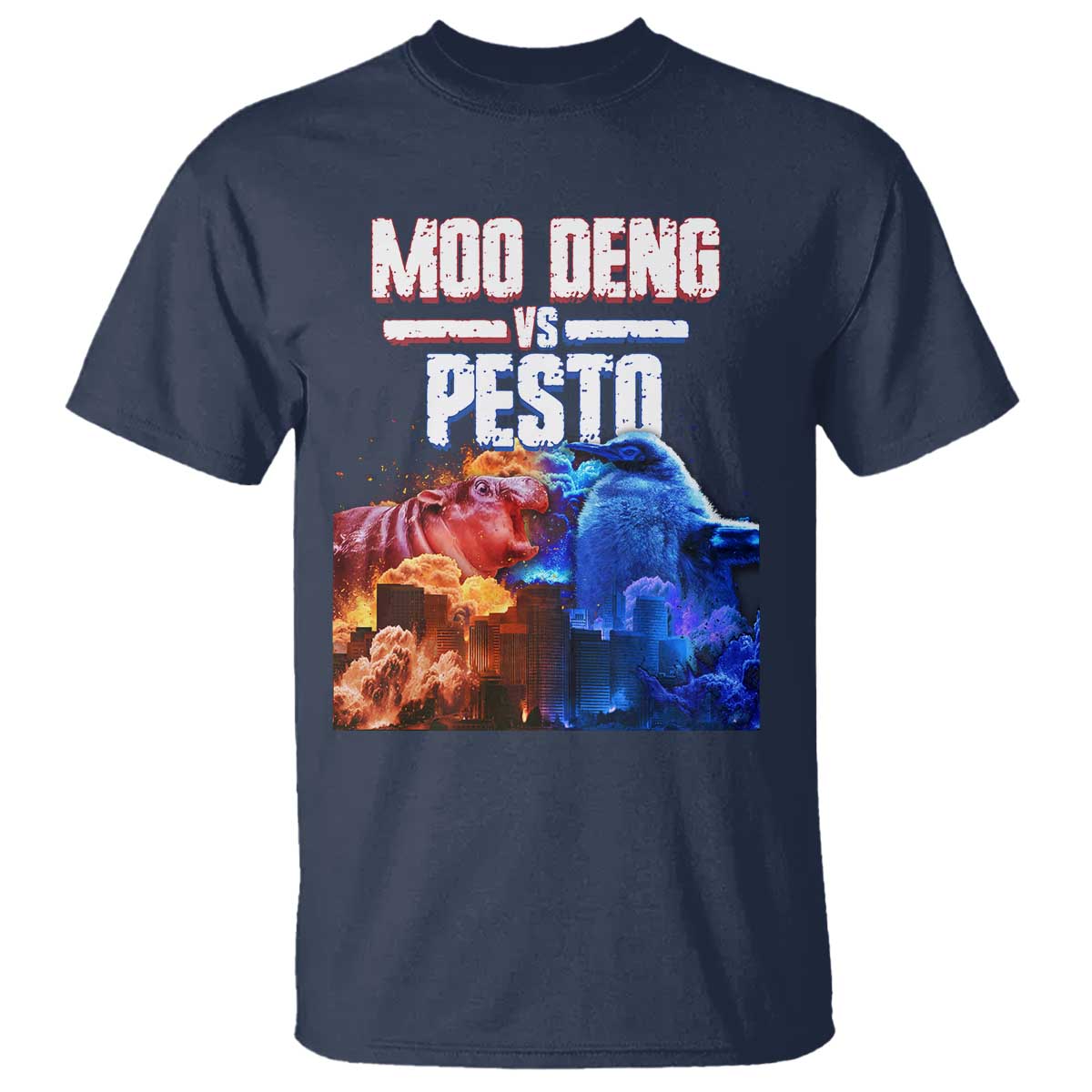 Funny Moo Deng VS Pesto T Shirt TS09 Navy Print Your Wear