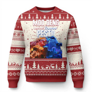 Funny Moo Deng VS Pesto Ugly Christmas Sweater TS09 Red Print Your Wear