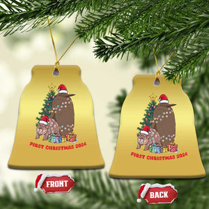 First Christmas 2024 Moo Deng Pesto Christmas Ornament TS09 Bell Flake Gold Print Your Wear