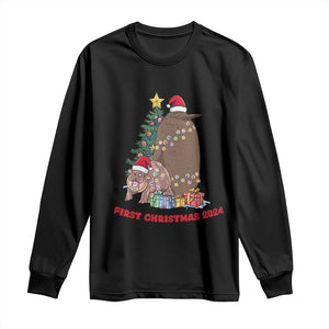 First Christmas 2024 Moo Deng Pesto Long Sleeve Shirt TS09 Black Print Your Wear