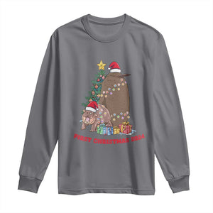 First Christmas 2024 Moo Deng Pesto Long Sleeve Shirt TS09 Charcoal Print Your Wear