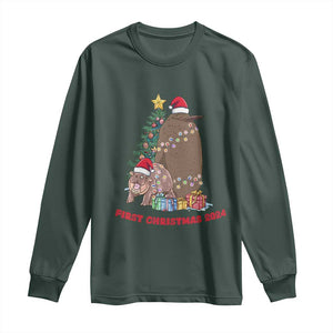 First Christmas 2024 Moo Deng Pesto Long Sleeve Shirt TS09 Dark Forest Green Print Your Wear