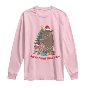 First Christmas 2024 Moo Deng Pesto Long Sleeve Shirt TS09 Light Pink Print Your Wear