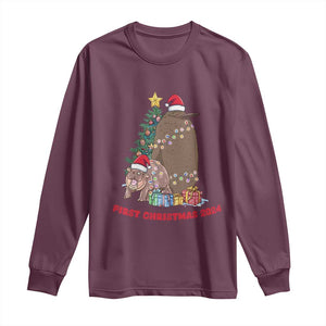 First Christmas 2024 Moo Deng Pesto Long Sleeve Shirt TS09 Maroon Print Your Wear