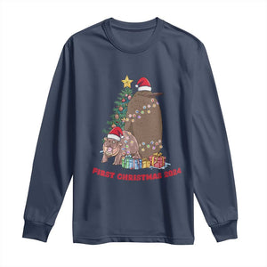 First Christmas 2024 Moo Deng Pesto Long Sleeve Shirt TS09 Navy Print Your Wear