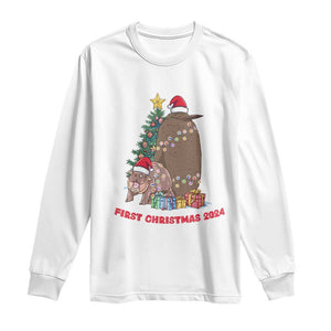 First Christmas 2024 Moo Deng Pesto Long Sleeve Shirt TS09 White Print Your Wear