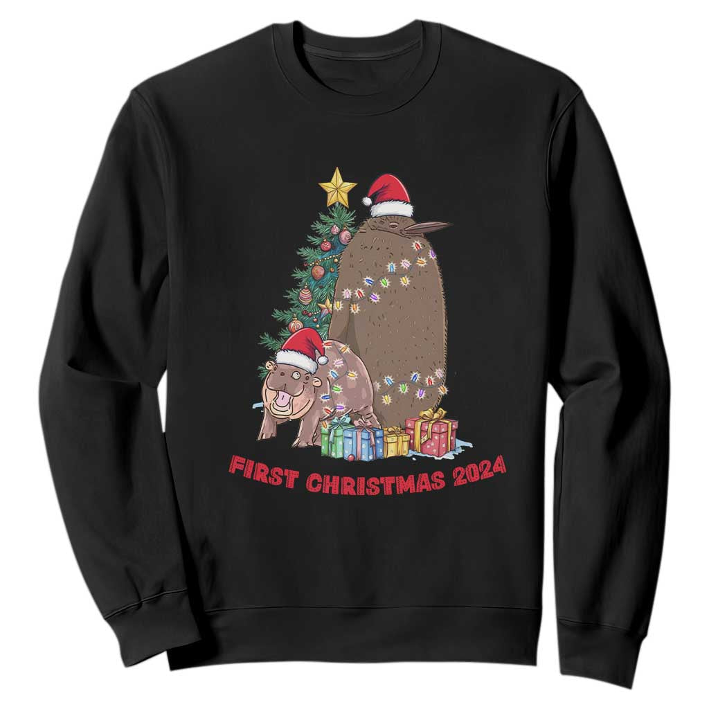 First Christmas 2024 Moo Deng Pesto Sweatshirt TS09 Black Print Your Wear