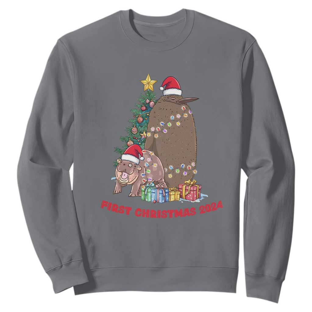 First Christmas 2024 Moo Deng Pesto Sweatshirt TS09 Charcoal Print Your Wear