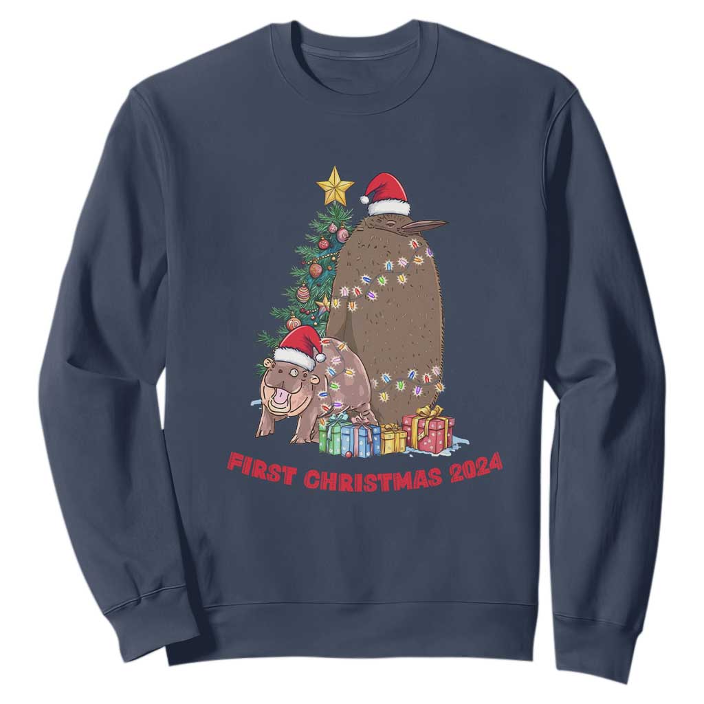 First Christmas 2024 Moo Deng Pesto Sweatshirt TS09 Navy Print Your Wear