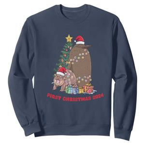 First Christmas 2024 Moo Deng Pesto Sweatshirt TS09 Navy Print Your Wear